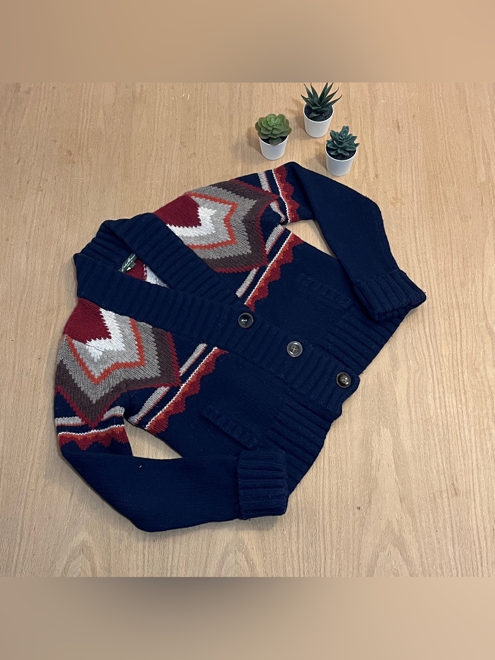 Eddie Bauer Southwestern / Navajo-style Lambswool Knit Cardigan Sweater